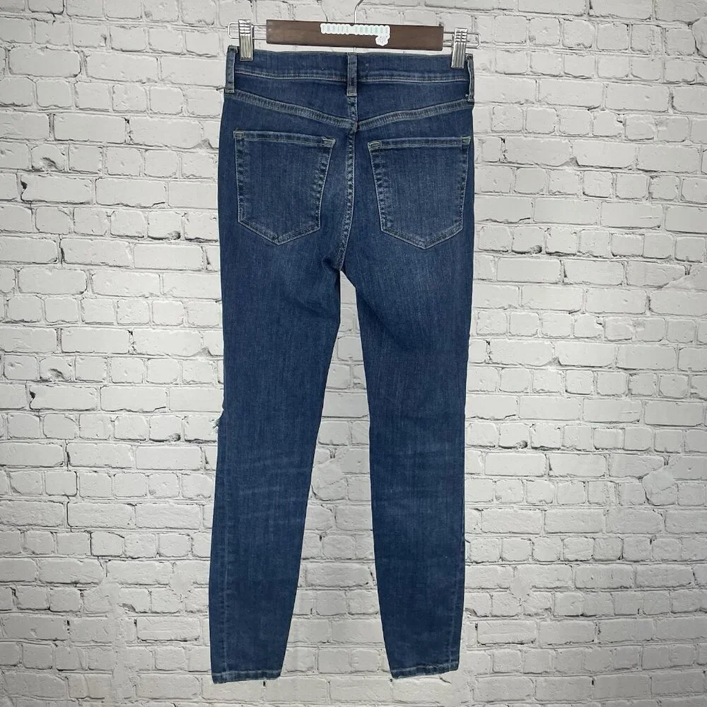 Free People Blue Denim Distressed Skinny Mid Rise Ankle Jeans Size 26 (25x26)